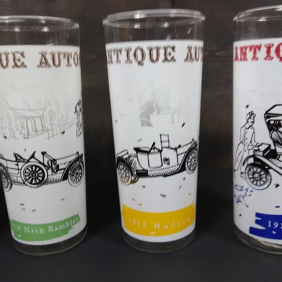 TOM COLLINS   ANTIQUE AUTO TALL SKINNY DRINKING GLASSES/ BAR GLASSES SET OF 4 - Picture 3 of 10